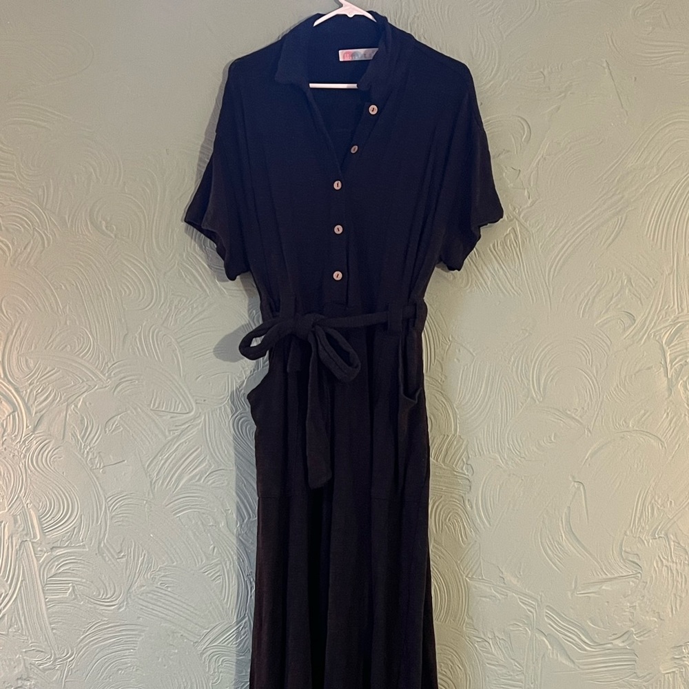 Black Free People jumpsuit with wooden buttons and tie